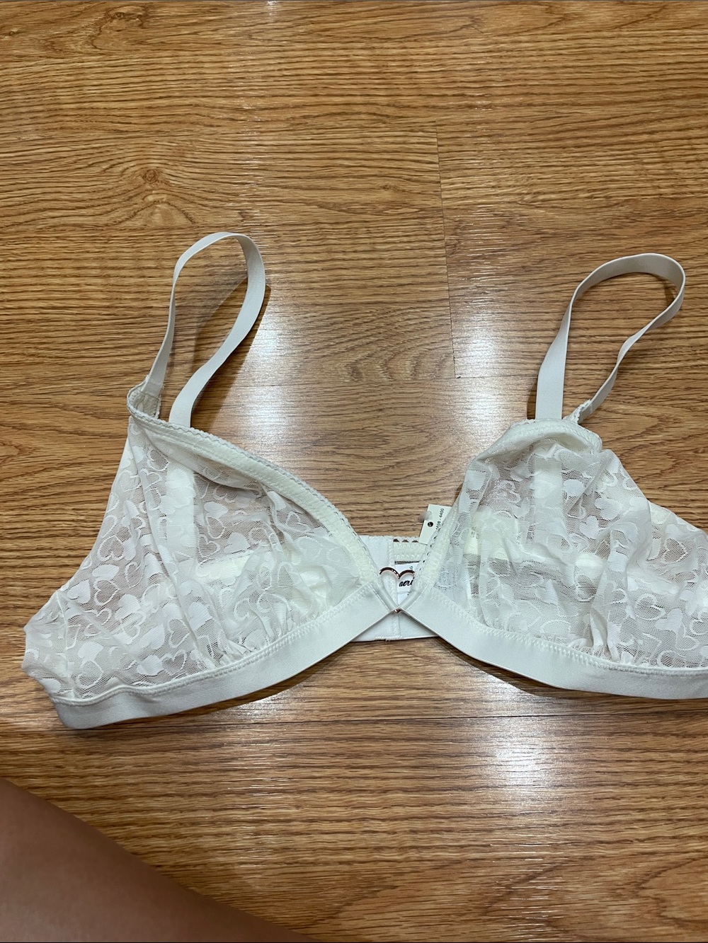 aerie Cream Lace Triangle Bralette with Floral Sheer Cups